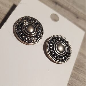 Silver Tone Round Estate Earrings Post 3/4 Inch